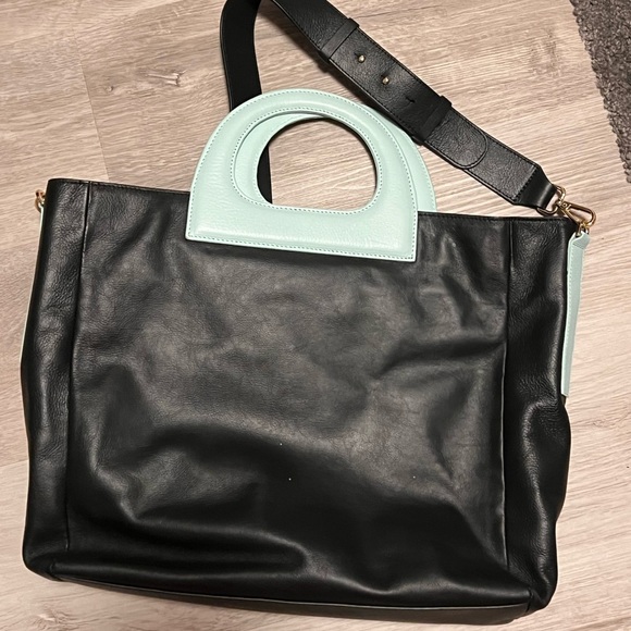 Gropius tote by Ivy Cove - black and blue leather with strap - Picture 3 of 7